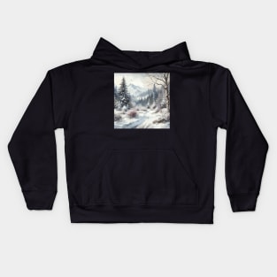 Winter Forest Road Kids Hoodie